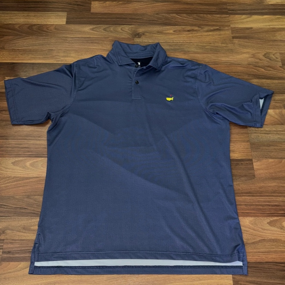 Master’s Navy Blue and White Stripe Polo Shirt | Size Large